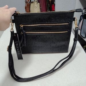 Brand New Vegan Leather Black Crossbody Bag with Gold Hardware